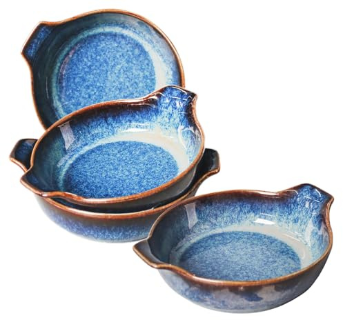 LIUYWYHCF Ceramics Au Gratin baking Dishes Set of 4, Baking Tray Bake ware, 8.6 oz Ramekins, for Pie Pan, Appetizer, Tart, Dessert, Quiche, Oven Small dish, individual dishes, Round 7.5 Inch