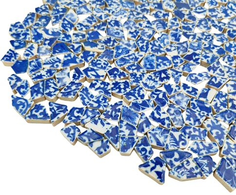 500g Porcelain and White Small Ceramic Mosaic Tiles,1-2 CM Broken Irregular Mosaic Tiles for DIY Craft,Floor,Kitchen,Pool, Flower Pots Home and Outdoor Deco (Porcelain 04)