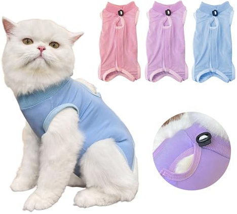 WANDGU Convalescence jumpsuit för katter efter sterilisering: 3-delad kattdräkt efter operation, anti-slick-bodysuit för katter med magsår