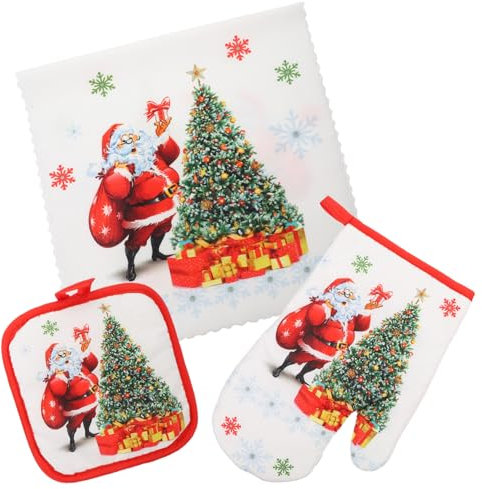 KITANDOVE Guanti Per Forno A Tema Natalizio Asciugamani Per Cucina Kit Di Presine Resistenti Al Calore Anti-scottatura