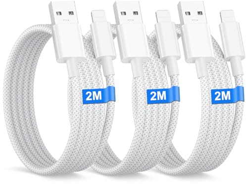 iPhone Charger Cable 2M 3Pack[MFi Certified], USB A to Lightning Cable for iPhone 14/14 Pro/13/12/11/XR/XS/8,iPad Pro/Air, Fast Charger Cable Nylon USB Lightning Charging Cable Fast Charging Lead Wire