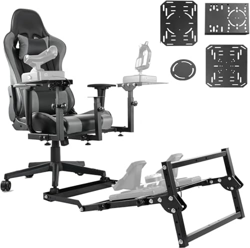 Dardoo x52 Flight Simulator Stand with Gray Seat and Pedal Mount Fit for Logitech/Thrustmaster/Hotas Warthog G25 G29 G920, Not Include Wheels Pedals Handbrake