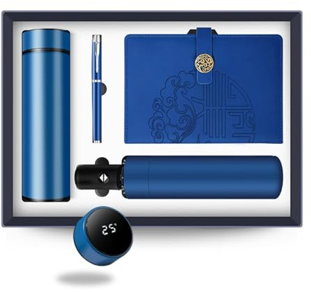 Jystock Limited Luxury Gift Box Set – Premium Essentials for Him & Her – Ideal Corporate, Birthday, Christmas, Valentine’s & Mother’s Day Gift (Vacuum Flask, A5 Notebook, Pen, Umbrella). Blue