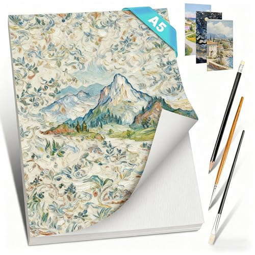 Romon Papel Acuarela, Bloque de acuarela A5 Watercolor Paint Pad Blanco Acuarelas, Sketchbook Acuarela para Artistas Adultos Adolescentes, 50 Hojas Cuaderno Acuarela Bloc Acuarela 300gr Algodon