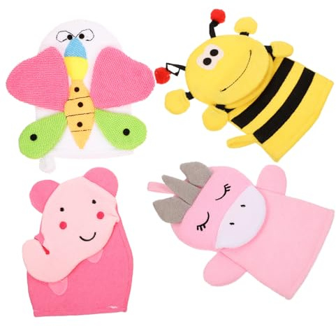 BESPORTBLE 4stücke Körperschrubbhandschuhe Für Junge Mädchen Mit Rückenschrubb Und Peelingfunktion Badehandschuhe Für Massage Und Dusche Cartoon-design Für Junge Mädchen Und Kleinkinder