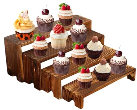 Generico Alzata in Legno, Piano Espositivo a Livelli per Dolci, 4 Pezzi Mensole Tavolo Decorazione Casa per Cucina Top Buffet Dessert Stagionatura Profumi Campagna