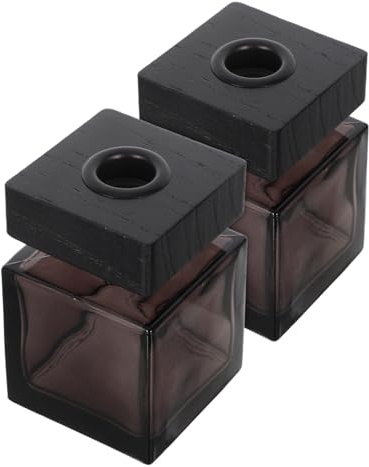 CONGARTENO 2 Piezas Botella de aromaterapia Botella de Vidrio Cuadrado Madera Negro