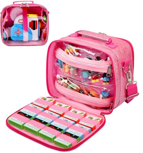 Covkev Carrying Case Compatible with Little Tikes Story Dream Machine Starter Set, Large Portable Storage Bag with 12 Elastic Straps for Storybooks, Audio Play Characters, Projector Pink (Case Only)