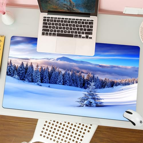 QRFASFZO Alfombrilla Ratón,XXL 80x30 cm Mouse Pad Grande Gaming, Alfombrilla Antideslizante,Tapete Escritorio con Bordes Cosidos,Cebollas de Invierno, Paisaje Invernal Surrealista con Altos Picos de