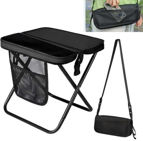 Wenbones Campinghocker faltbar, Ultraleicht 0,68 kg, Traglast 150 kg | Kohlenstoffstahl, 600D Oxford-Gewebe, X-Form, Tasche & Tragegurt, kompakt, für Angeln & Festival
