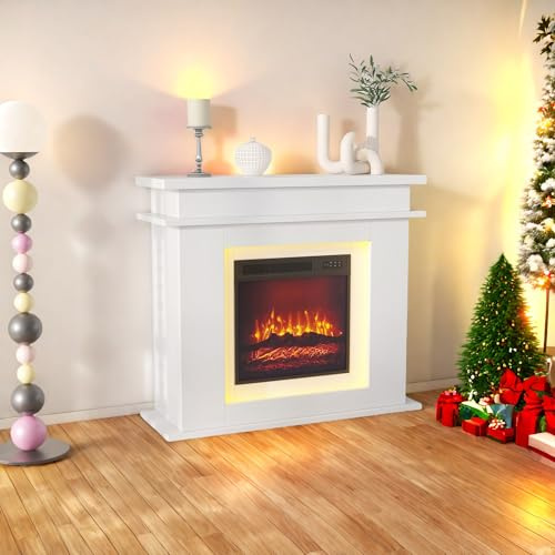 Chimenea eléctrica, efecto llama 3D realista, lámpara de chimenea táctil, 750-1500W, estilo contemporáneo, 101 x 34,5 x 88,8 cm (blanco-LED, 101 x 34,5 x 88,8)