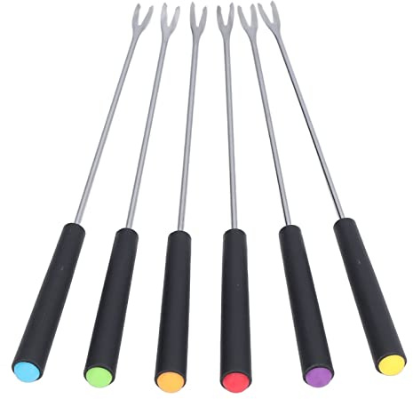 Set di forchette per fonduta, forchette in acciaio inossidabile da 6 pezzi con manici lunghi e punte colorate, strumenti per fonduta torta formaggio e cioccolato 23 cm, stoviglie