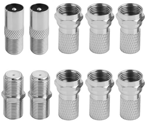 Waterproof F Plug Connectors for RG6 Coaxial Cable - Nickel Plated Micro Screw/Twist On Aerial Connectors for Satellite TV, Sky HD, Sky Q, Freesat, Virgin Media - Set of 6, Silver
