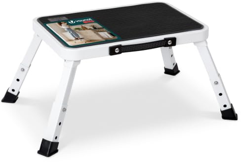 VOUNOT® Taburete Plegable de 3 Niveles Plataforma Antideslizante Peldaño de Metal Cocina Carga hasta 150kg Altura Regulable Escalón Escalera Multifuncional Portátil para Uso en Interiores y Exteriores