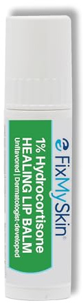 FixMySkin 1% Hydrocortisone Healing Lip Balm, Unflavored – Soothes Dry, Cracked & Irritated Lips, Relieves Chapped Lips, Cold Sores & Eczema, Dermatologist Developed, Travel-Friendly Tube, 0.15 oz