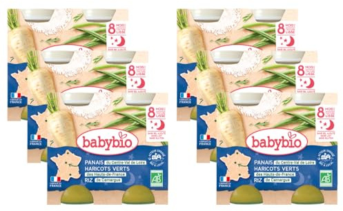 Babybio Pots Panais/Haricots Verts de Vendée Riz 400 g - Lot de 6 - Bio