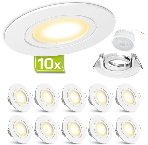 linovum Einbauspot 10er Set weiß rund LED-Modul 4W warmweiß flach 36mm | Zehn flache Deckenspots weiß matt - warmweiß, nur 36mm tief, ohne Trafo, für Wohnräume, inkl. LED-Modul