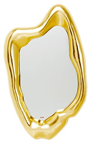 Kare Design Spiegel Hologram Gold, Leichte Wandmontage, Asymmetrischer Wandspiegel, Goldener Rahmen, Dekospiegel für Flur und Wohnzimmer, Glas, 117x68x9cm (H/B/T)