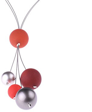Adi-Modeschmuck Lange Kette Nina,insgesamt 90cm lange,zweisträngige Kette ohne Verschluß aus Polarisperlen und metallic lackierten Acrylperlen,handgefertigt Berlin (Rost/Rot)