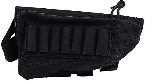 Gexgune Tactical Buttstock Schrotflinte Gewehr Lager tragbare Tasche Shell Patrone Halter Tasche Halter Wangen Leder Pad (Schwarz)
