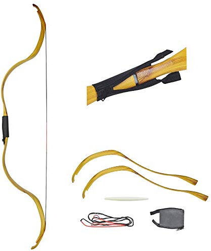 SHARROW Bogenschießen Traditioneller Recurve Bogen Takedown 20lbs Holzbogen Langbögen Bogen und Pfeil Set mit 3er Pfeilen für Erwachsene Anfänger Jagdübungs(Bogen)