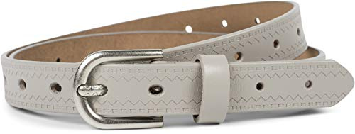 styleBREAKER Damen Leder Gürtel Unifarben mit Azteken Zacken Prägung und geprägtem Dorn, kürzbar 03010110, Größe:95cm, Farbe:Hellgrau