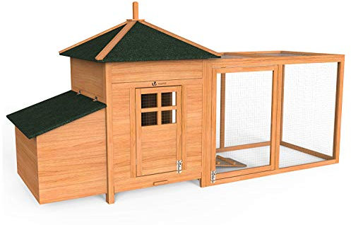 VOUNOT Hühnerstall mit Auslauf, Hühnerhaus Klein, Hühnervoliere Holz, Geflügelstall, ca. 190 x 100 x 55 cm