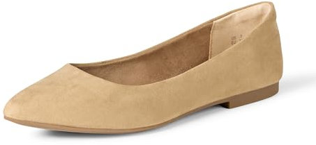 Amazon Essentials Ballerine Basse a Punta Donna, Beige Micro Scamosciato, 44.5 EU