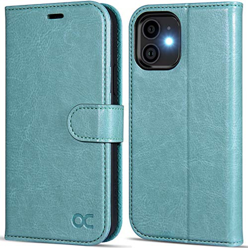 OCASE Hülle für iPhone 12 Handyhülle für iPhone 12 Pro Minzgrün | Premium PU Leder Kartenfach Magnetverschluss Lederhülle RFID Schutzhülle Klapphülle Case Cover Etui
