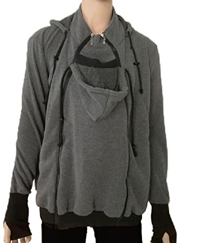 amropi Uomo Felpe del Portare Neonato Bambino Felpa con Cappuccio Canguro Porta Bebè Hoodie Autunno e Inverno Grigio,M