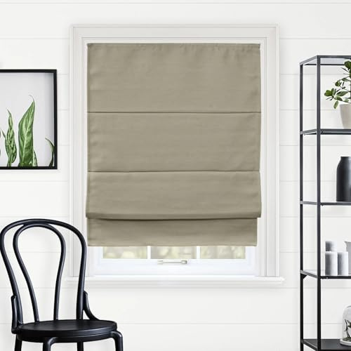 Chicology Roman Shades - Blackout Window Treatments, 39 W x 64 H, Del Mar Sandscastle | Cordless Child-Safe, Room Darkening UV, Inside/Outside Mount, True-to-Size No Cut, Rich Textured Fabric, Spot-Clean Care Only