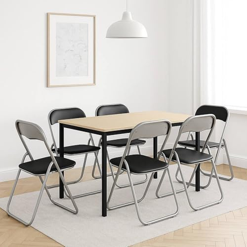 Dmora - Lot de 6 chaises pliante Marbella, Fauteuil gain de place, Chaise invité, Siège de réunion en simili cuir, 43x47h80 cm, Noir