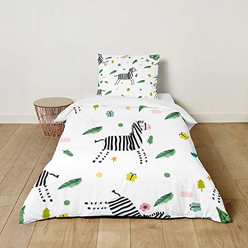 Morbuy Juego de Ropa de Cama para Niños Bebé, Set de Fundas Infantiles para Edredón con Motivo de Linda Animal, Microfibra Funda Nórdica y Funda de Almohada (Cebra,120x150cm)