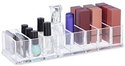 Relaxdays Make Up Organizer eckig, 8 Fächer, Mehrzweckbox, Nagellack & Lidschatten, HxBxT: 5 x 25,5 x 9 cm, transparent