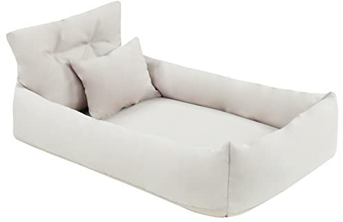 Juelle Orthopädisches Hundebett Kunstleder Hundesofa mit Orthopädischer Matratze für Große Hunde Abnehmbarer Bezug, Maschinenwaschbar, Hugo L-XXL (100x80 cm, Weiß)