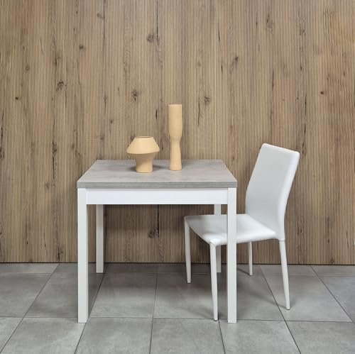 icreo Tavolo salvaspazio allungabile moderno SATURNO grigio MURO e bianco cm.80x60/120*ARRIVA MONTATO*