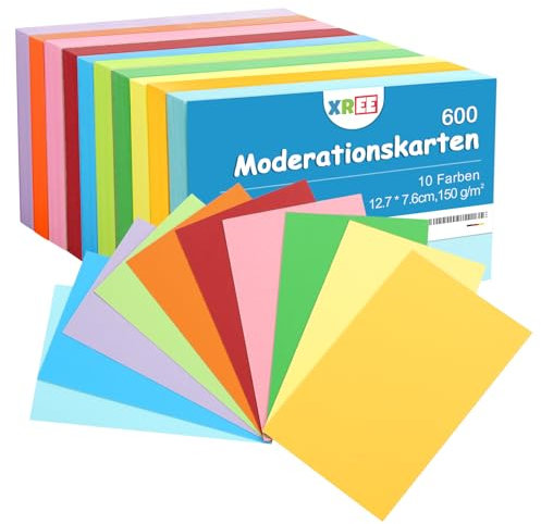 600 Stück Moderationskarten, 12.7 * 7.6cm Karteikarten Lernkarten Blanko DIY Papier Karten für Weihnachten Basteln Büro Schule Präsentation und Moderation(10 Farben,150g/qm)