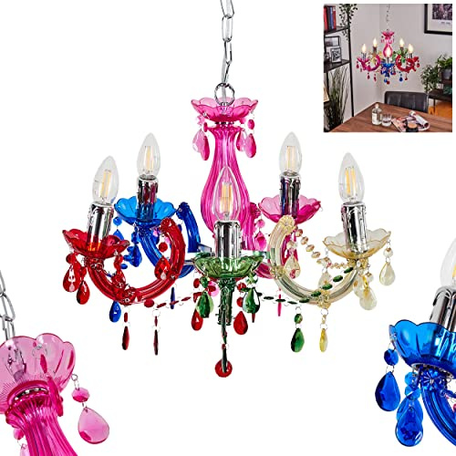 Lampadario Malmback, in metallo/plastica in colore cromo/multi-colore con cristalli decorativi, classica altezza massima 122,5cm, con cristalli decorativi, 5xE14, senza lampadina/e