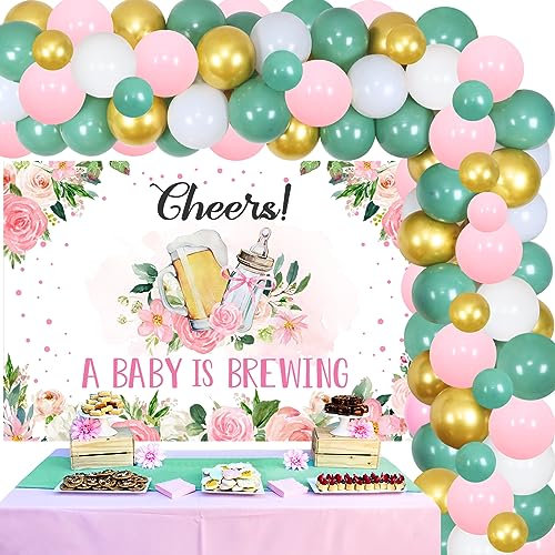 Ein Baby ist brauen Baby Dusche Dekorationen, Bär Baby Dusche Dekorationen, Bier Ballon Girlande Bogen Kit Hintergrund grün rosa für Mädchen Baby Dusche Geschlecht Reveal Party Supplies