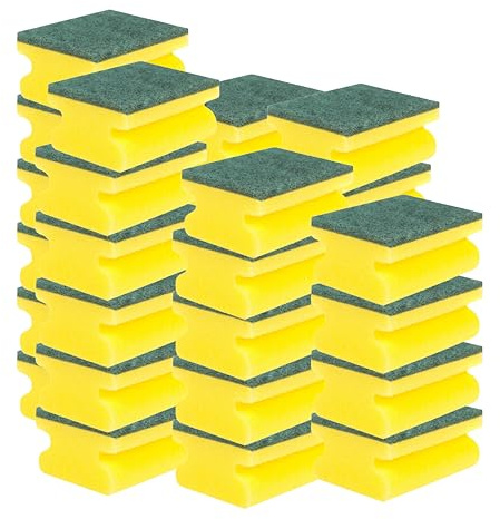 HOMESHOPA Handgrip Scrub Sponges, 32 Pack Non-Scratch Extra Hand Grip Super Absorbent Scrubbing Scourer, Dual-Sided Dishwashing & Cleaning Scrub, Reusable Washing Up Pads Kitchen Bathroom Pots Pans