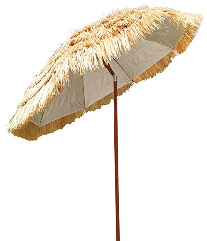 NEWNAN Garten-Sonnenschirm, 1,8 m, 8 Rippen, Holz-Gartenschirm, rund, hawaiianischer Stil, wasserabweisend, mit Kurbelgriff für Strand/Pool/Terrasse, Sonnenschutz