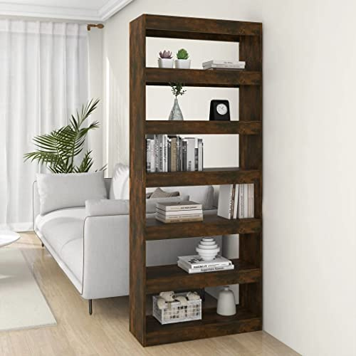 CKioict Eckvitrine Modernes Standregal Wohnzimmermöbel Bücherregal/Raumteiler Räuchereiche 80x30x198 cm Holzwerkstofffür Wohnzimmer, Schlafzimmer, Büro