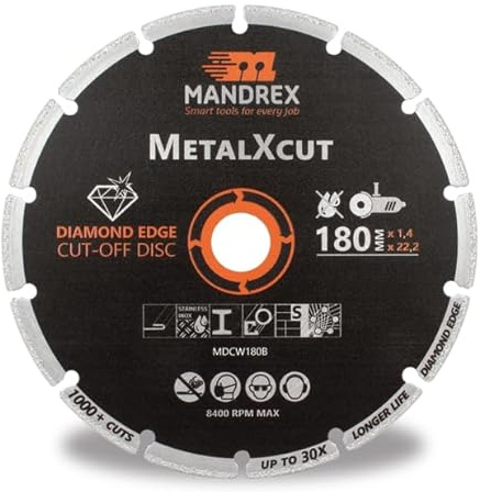 Mandrex Disque à tronçonner diamanté MetalXcut 180 mm coupe l'acier (précieux), la fonte, la maçonnerie, le disque à tronçonner haute performance