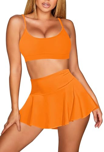Viottiset Bikini med hög midja för kvinnor, två stycken spagettiremmar, simkjol, vitalitet apelsin, XL