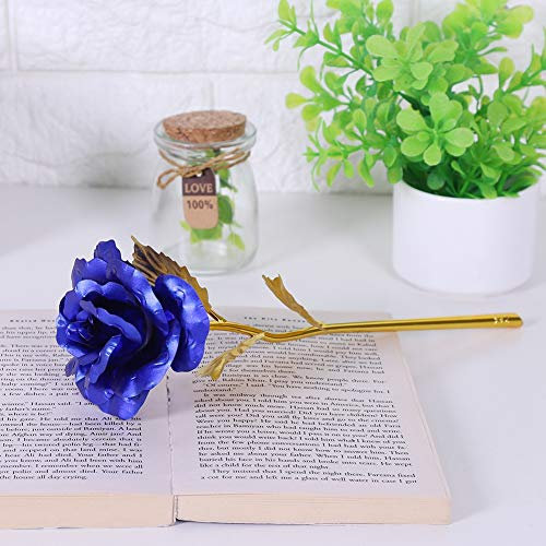 TYCIONG Künstliche Rose, Blattgold, 24 Karat, romantisch, Valentinstag, Tischdekoration für Zuhause (blau)