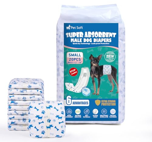 Pet Soft Male Dog Diapers - Disposable Male Dog Wraps Wetness Indicator, Puppy Diapers Male for Excitable Urination or Incontinence, 20pcs Small