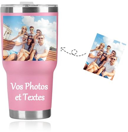 Seguire Tasse de voyage personnalisée pour boissons chaudes, rouleau de boisson personnalisé pour enfants, flacon sous vide chaud de 30 OZ, rouleau étanche, tasse à café avec couvercle (Couleur rose)