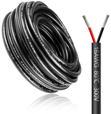 LightingWill 16.4FT/5M 16AWG 2x1.5mm² Electrical Wire 2 Core Cable, 16 Gauge 5V/12V/24V/240V/300V Low Voltage Extension Cable, Tinned Copper Wires, Flexible Wire High Temperature Resistant