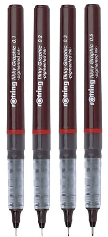 rOtring Tikky Graphic Fineliner mit vier verschiedenen Stärken, schwarze Tinte, 4 Stück