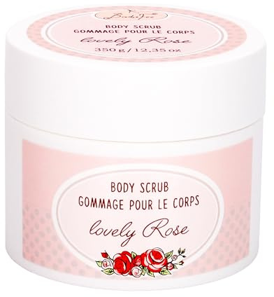 BadeFee - Körperpeeling Lovely Rose 350 g, Body Scrub mit Meersalz, Mandelöl & Sheabutter - reinigend & pflegend für geschmeidige Haut, ohne Mikroplastik, vegan & Tierversuchsfrei, Made in Germany